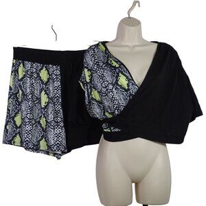 Shein 2-Piece Women Size OXL 12 Black Snake Print Wrap Top and Shorts